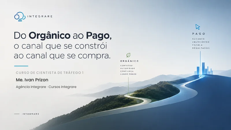 Lâmina de abertura da apresentação Do Orgânico ao Pago, do Curso de Cientista de Tráfego