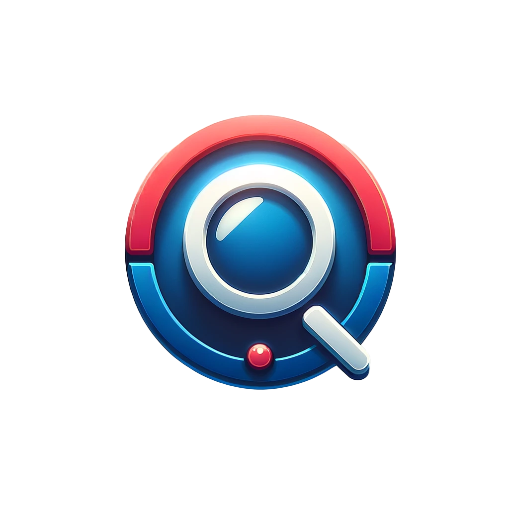 Stylized red and blue magnifying glass icon