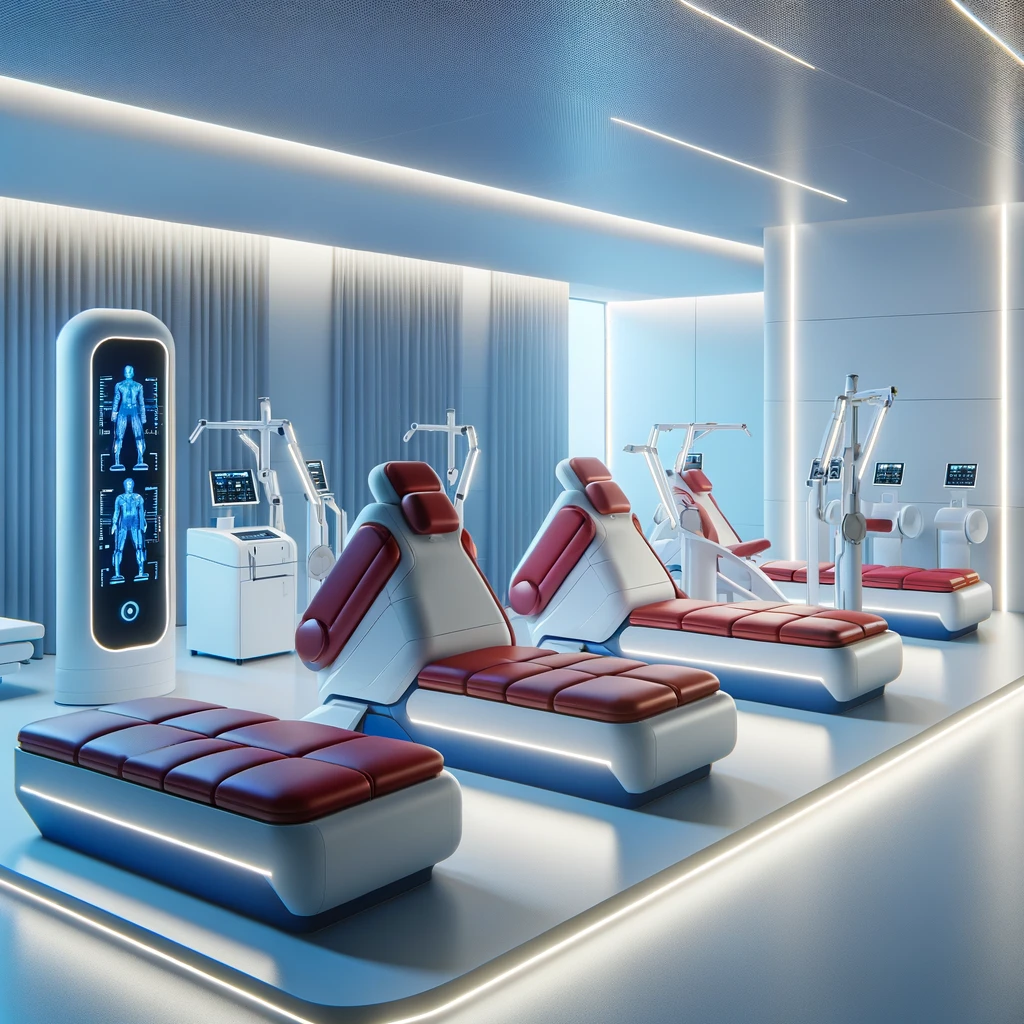 Futuristic medical examination room with high-tech equipment